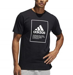Adidas Badge of Sport Box Emblem Graphic Black T-Shirt Mens Small Crew Neck NEW