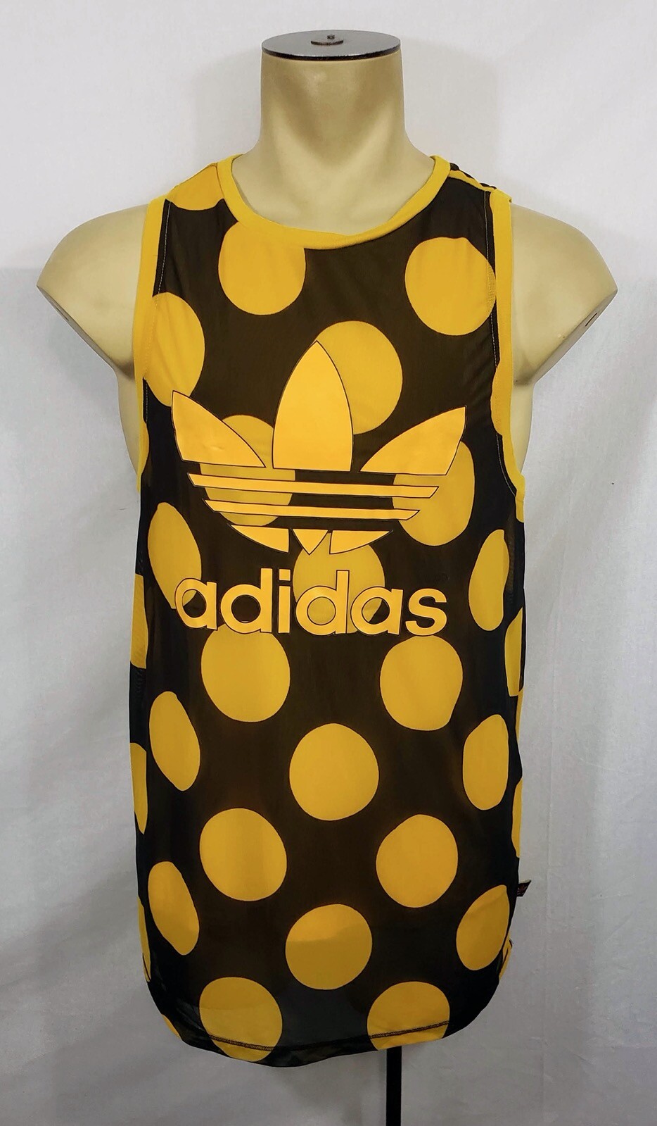 Mens Adidas x Pharrell Williams yellow polka dot tank top t-shirt jersey Small gallery