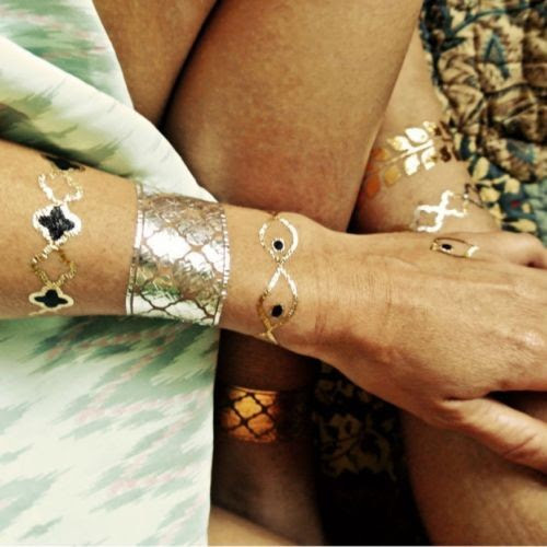10 Sheets Flash Once Temporary Sticky Tattoo Gold 25teile Hand of Fatima Wow E8 gallery