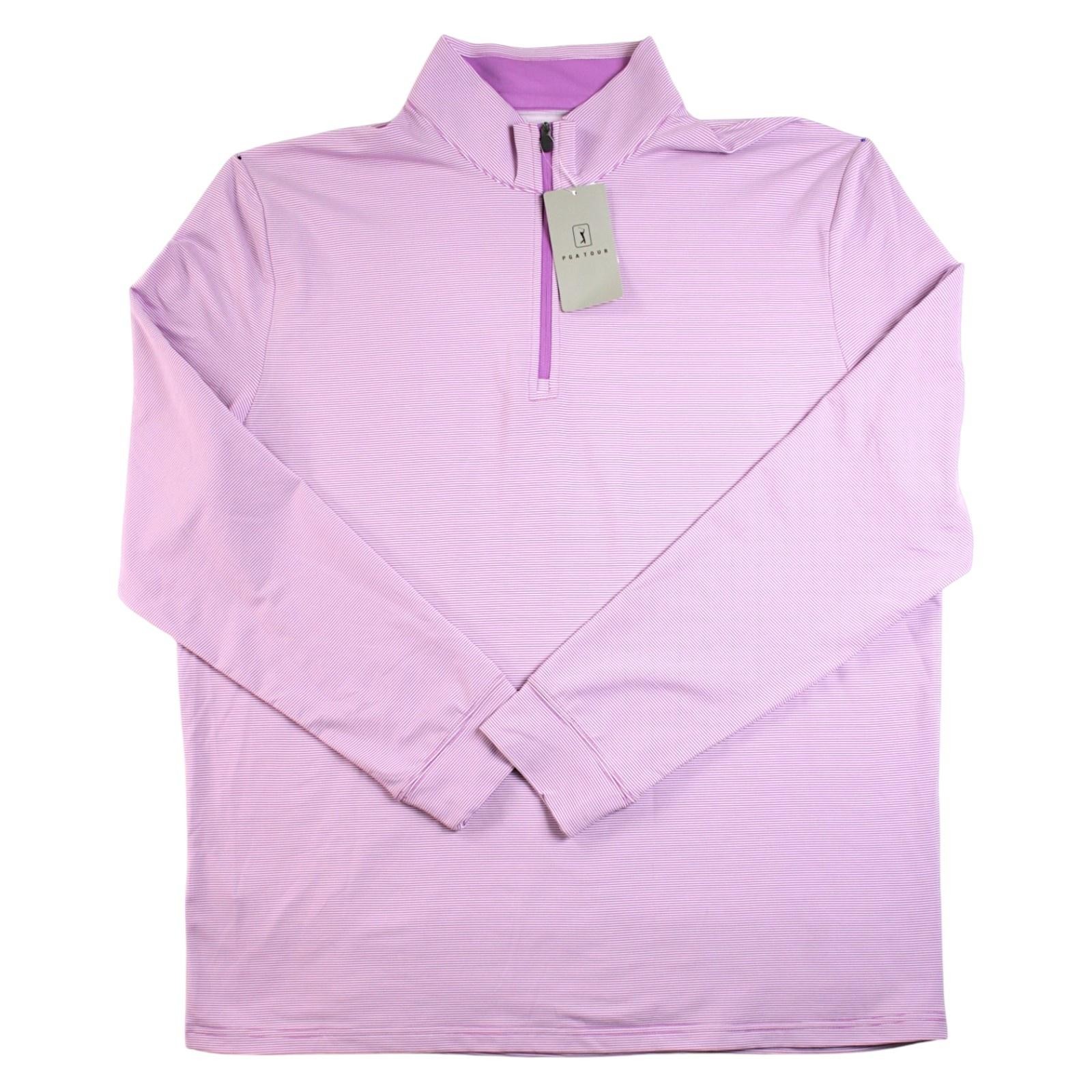 PGA TOUR 1/4 Zip Golf Pullover Shirt Mens XL Iris Orchid Stripe UPF 50 $80 NEW gallery