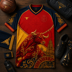 Spanish Style Bull Soccer Jersey Men Custom Name Number 10 Red Gold Football Tee