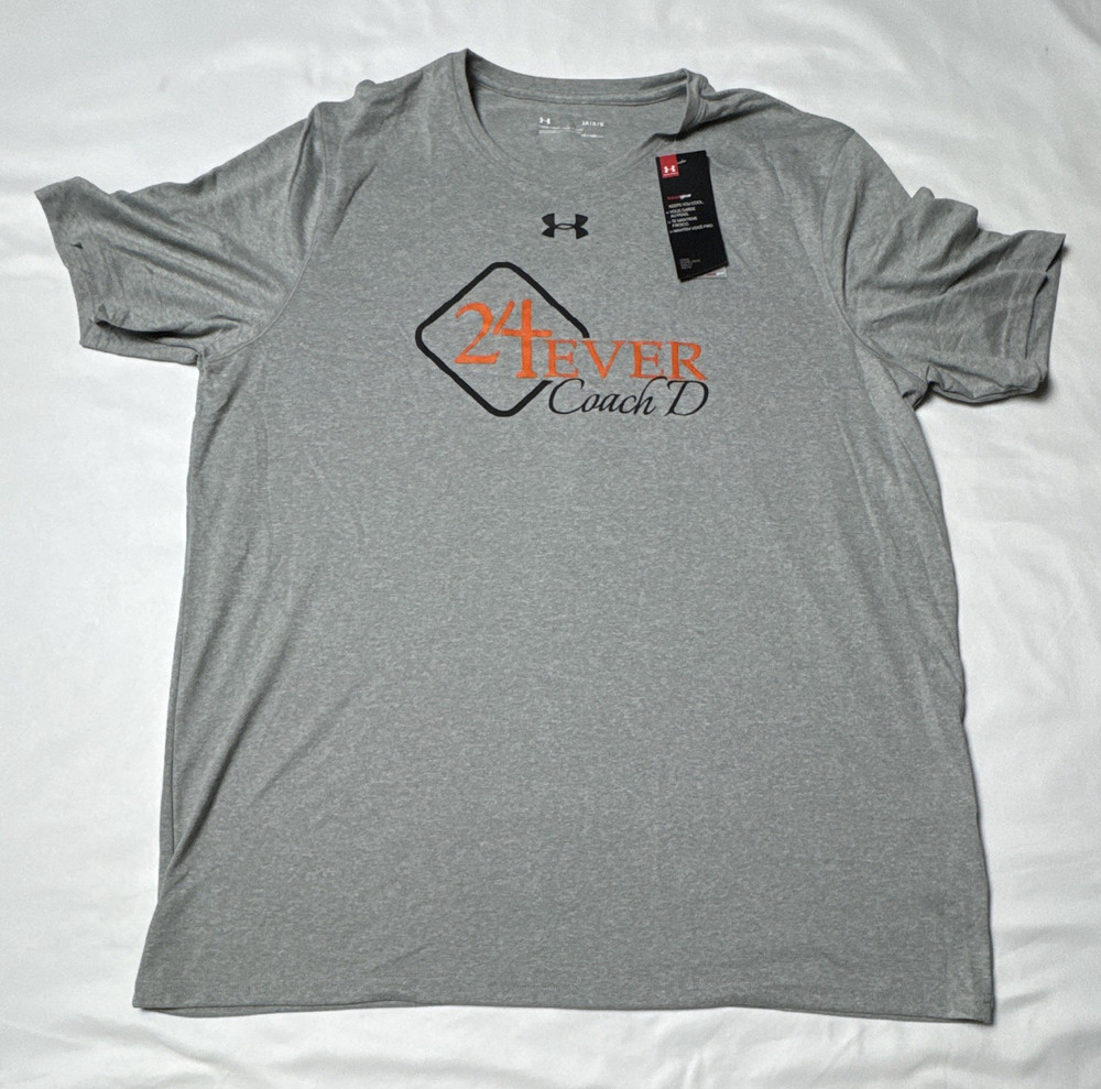 Under Armour HeatGear Men's L Gray Loose V-Neck Short Sleeve Logo Graphic Tee