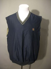 Tommy Hilfiger Golf Vest Sz L / Large Reversible Pullover Blue Khaki Sleeveless