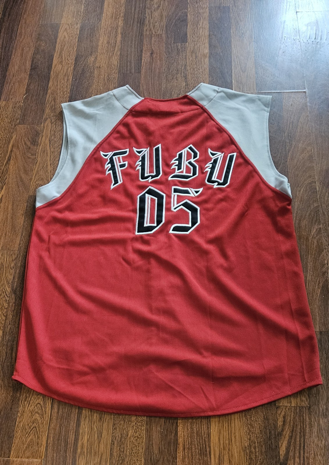 FUBU Men Official All Star Button-Up Jersey Shirt Gray Red XXL Sleeveless 05 LG gallery