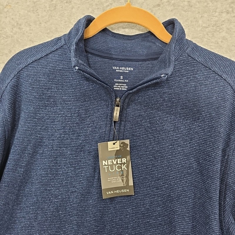 Van Heusen Never Tuck True Navy Blue Otto Pull Over 1/4 Zip Size Men's Small gallery
