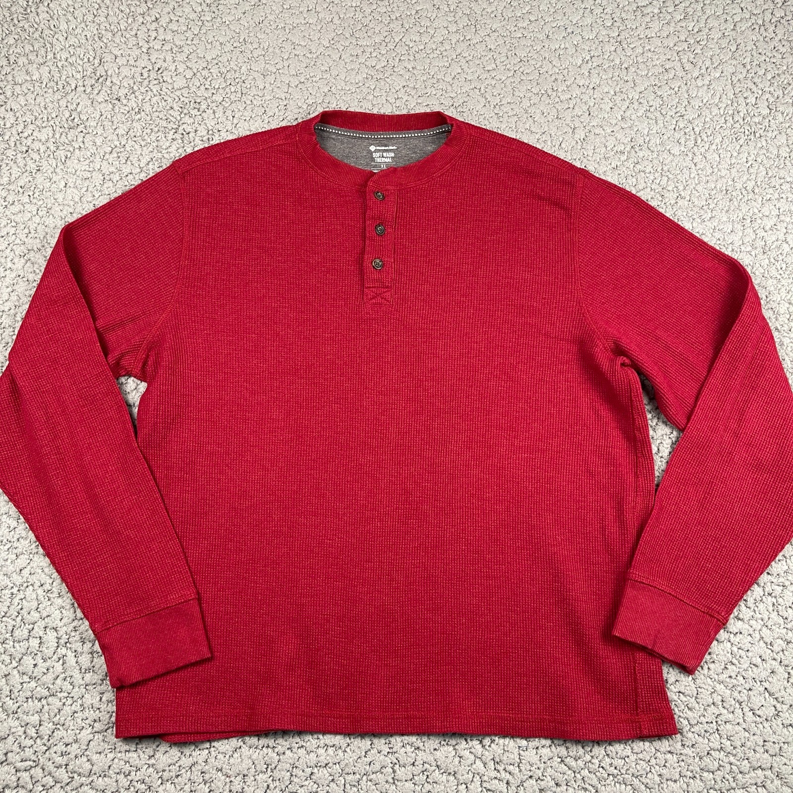 Members Mark Soft Wash Thermal Henley Shirt Mens XL Red Long Sleeve Waffle Knit gallery