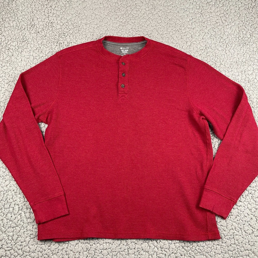 Members Mark Soft Wash Thermal Henley Shirt Mens XL Red Long Sleeve Waffle Knit
