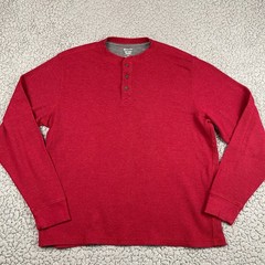 Members Mark Soft Wash Thermal Henley Shirt Mens XL Red Long Sleeve Waffle Knit