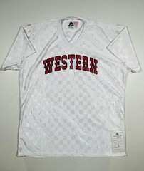 Vintage Sports Belle Jersey Shirt Mens Large White Western Checkered Nylon USA