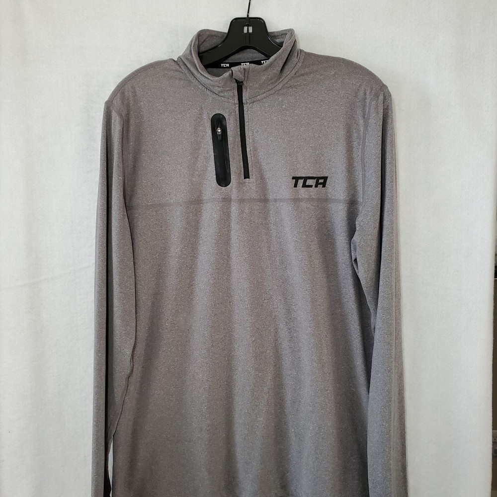 TCA Shirt Men's Medium Fusion Pro Quick Dry Long Sleeve 1/4 Zip Running Grey