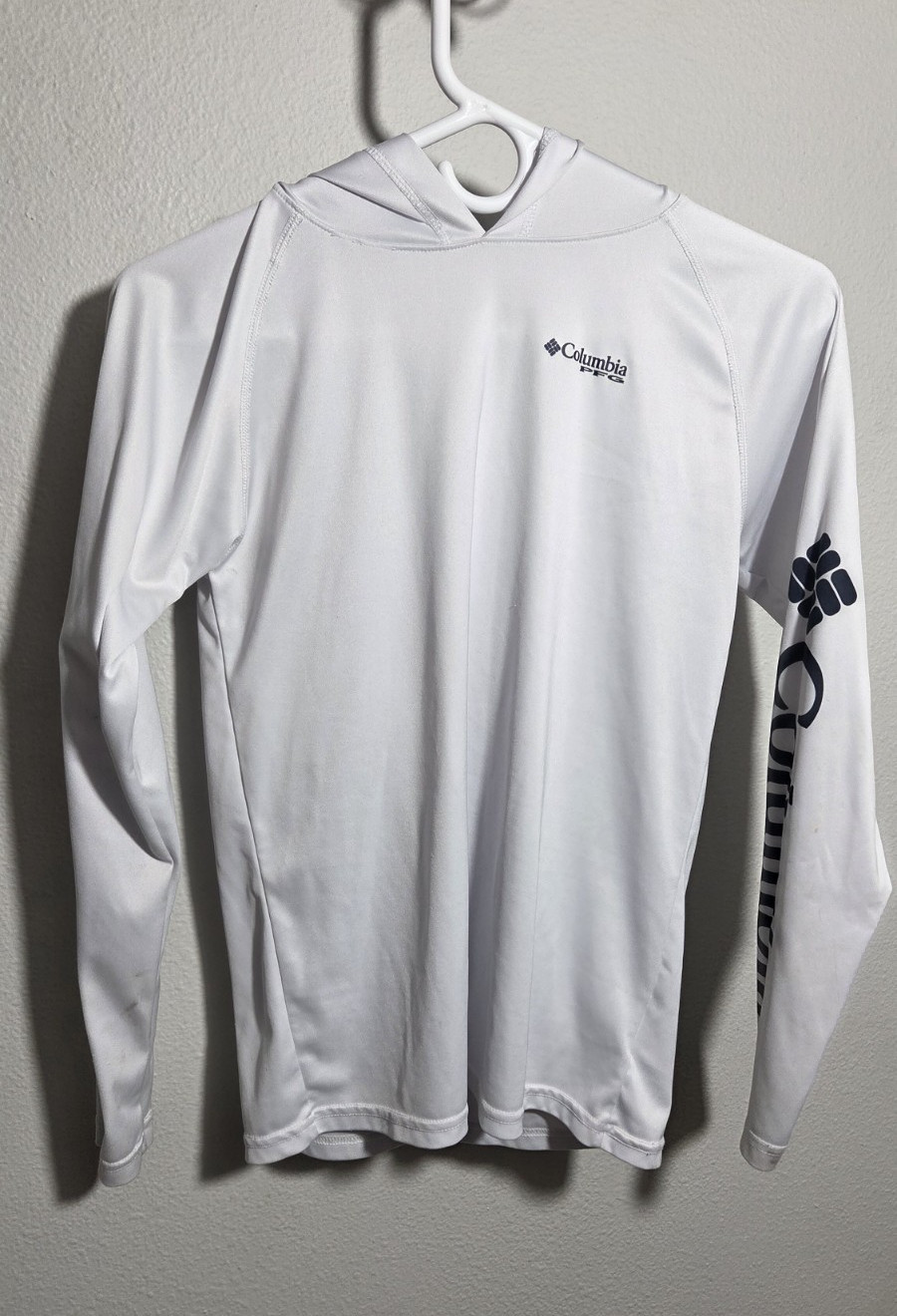 Columbia YOUTH L White Pullover Hoodie Long Sleeve Polyester Solid Logo PFG gallery