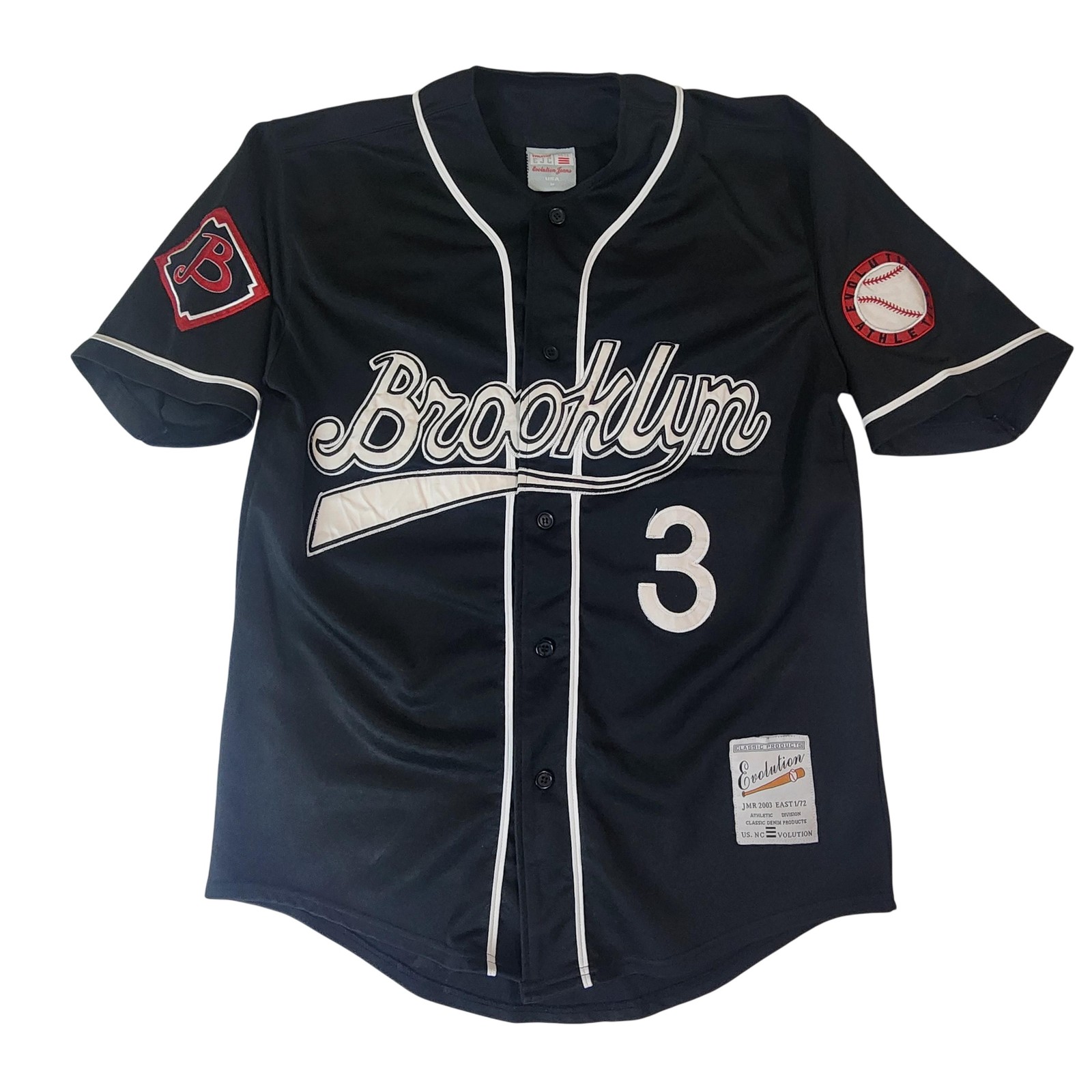 Brooklyn Baseball Jersey Mens Medium Black Button Front Evolution Jeans #3 gallery