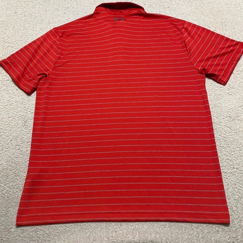 Under Armour Mens Large Polo Golf Shirt Red Striped Short Sleeve The Playoff gallery