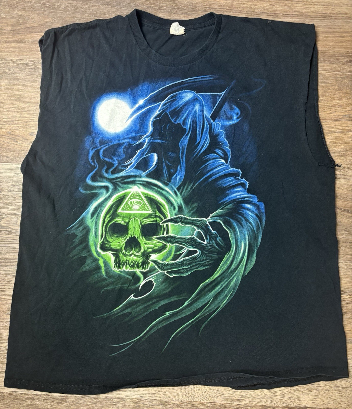 Grim Reaper Illuminati All Seeing Eye Skull Black Tank Top Y2K Tattoo 2XL gallery