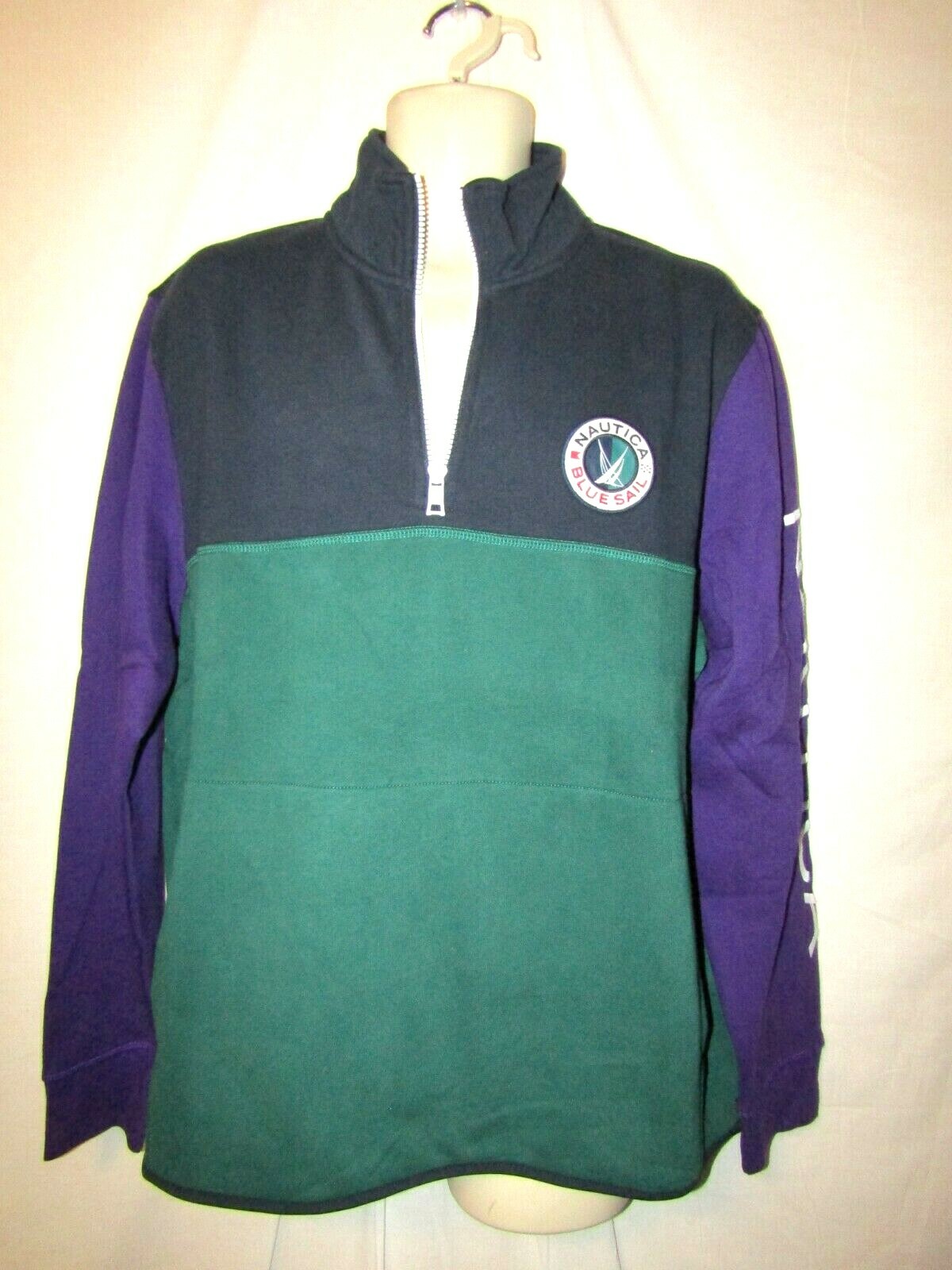 mens nautica blue sail 1/4 zip pullover L nwt $79.50 deep spruce green multi gallery