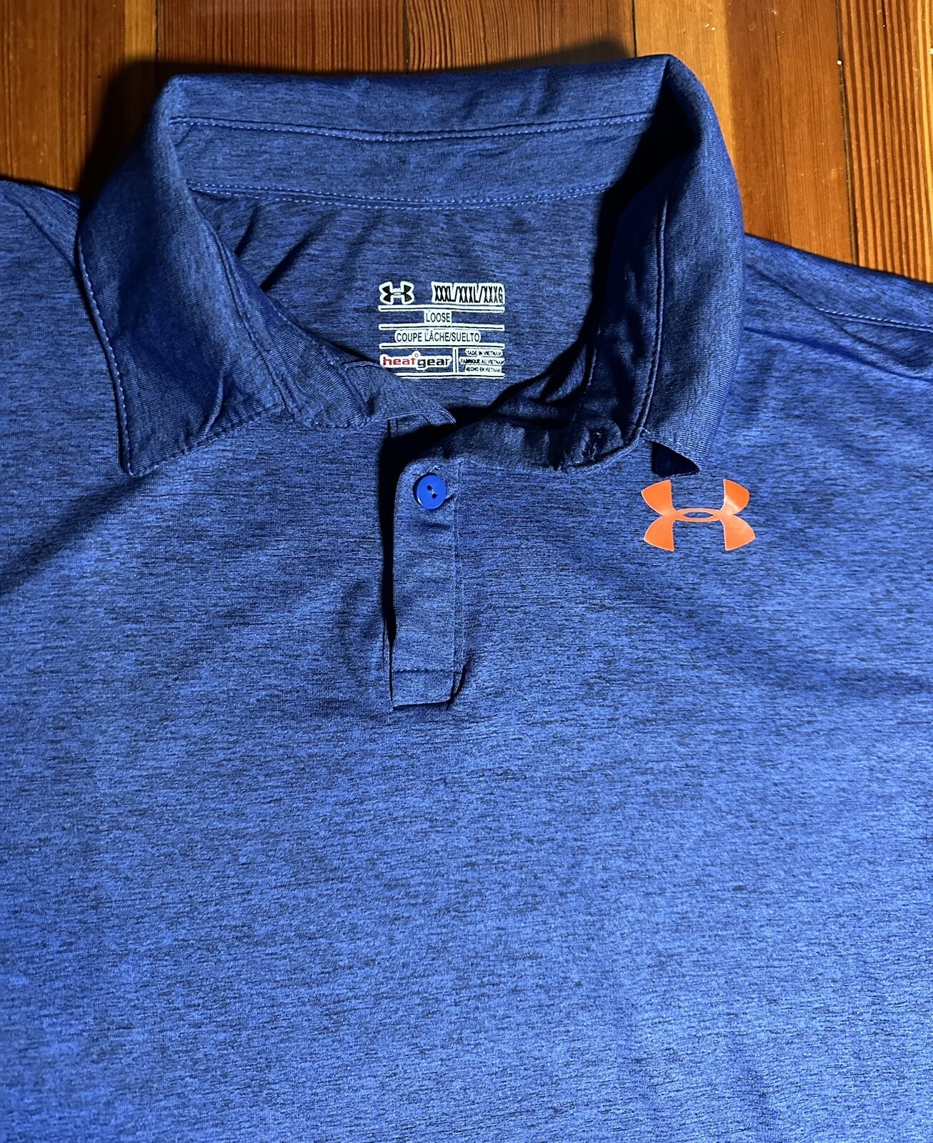 Under Armour Golf Shirt Solid Blue Poly Spandex Loose HeatGear Mens 3XL gallery
