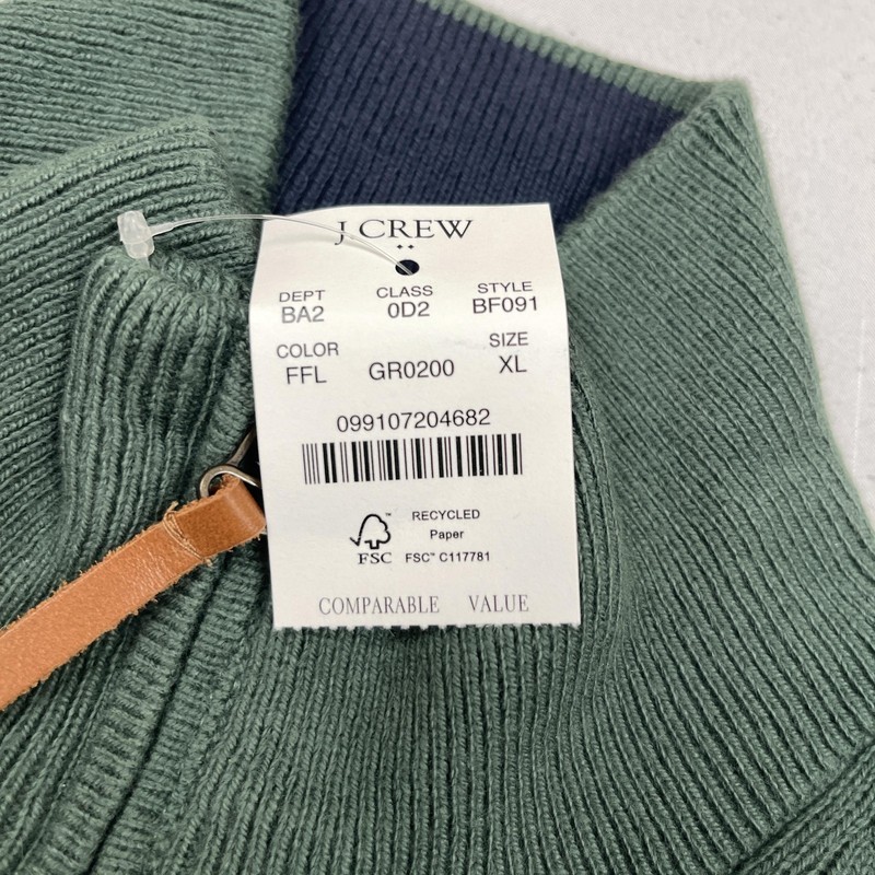 J.Crew Pullover Sweater Mens XL Green 1/4 Zip Cotton Knit Mock Neck Stand Collar gallery