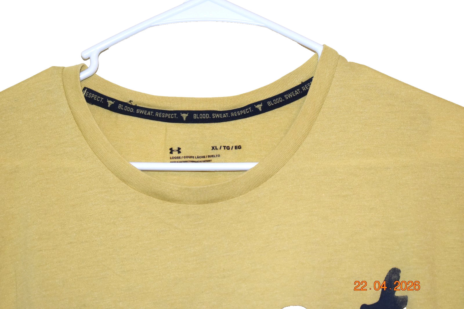 Under Armour UA Project Rock T Shirt Men's XL 'Blood Sweat Respect' Gold gallery