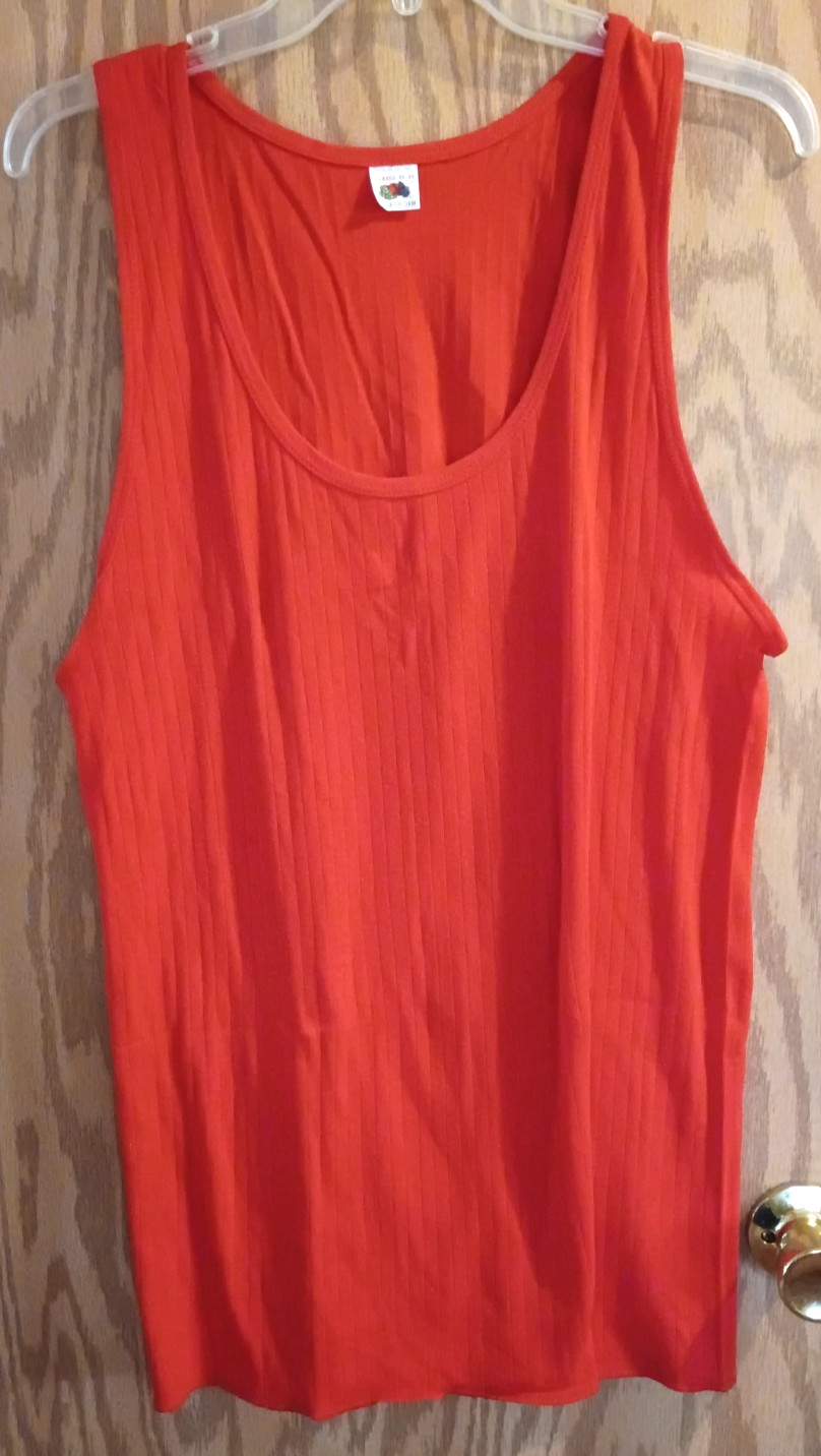 Vintage Fruit Of The Loom Red Ribbed Beater Tank Top Sz XL Grunge 80s cotton USA gallery