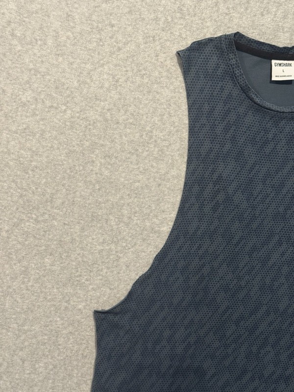 Gymshark Drop Arm Tank Top Training Gym Pullover Cut Off Gray AOP Men’s Large gallery