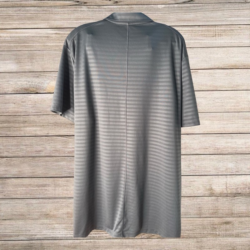 Nike Dri-Fit Gray Stripe Polo Shirt 2XL Short Sleeve Collared 2 Button Closing. gallery