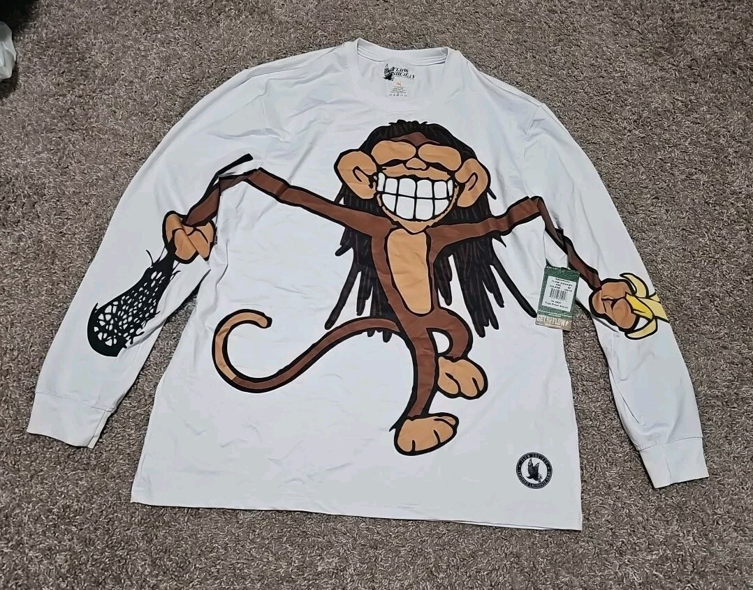 Rare FLOW SOCIETY Lacrosse Smiling Monkey Banana Shirt Long Sleeve Slinky Tee M gallery