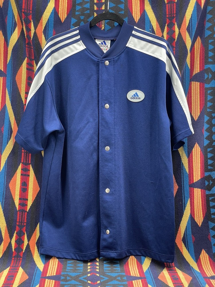 Adidas Mens Snap Shooting Shirt Basketball Warm Up Vintage Medium Navy Blue