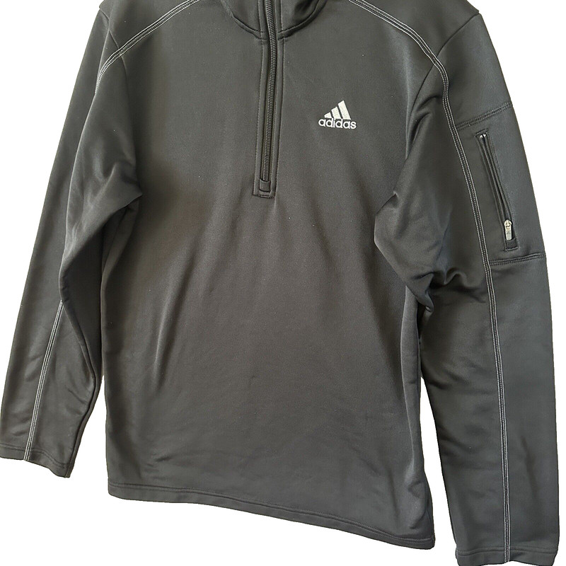 Adidas Sweatshirt Mens Sz S Black 1/4 Zip Side Pocket High Mock Neck Activewear gallery