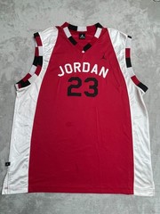 Jordan 23 Basketball Jersey Mens 2XL Red White V Neck Side Slit Wordmark Logo