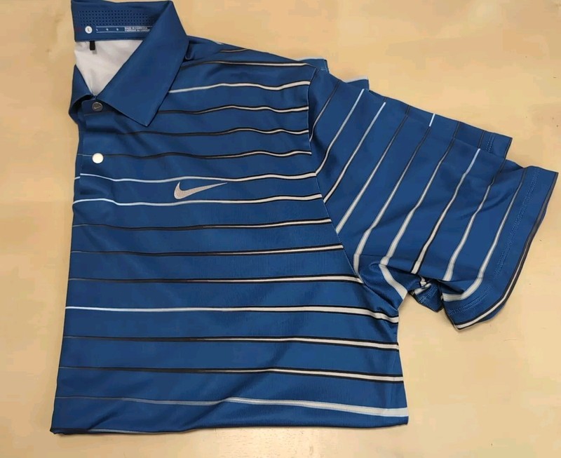 Nike Golf Tiger Woods Collection Blue Striped Polo Shirt Size LG EUC gallery