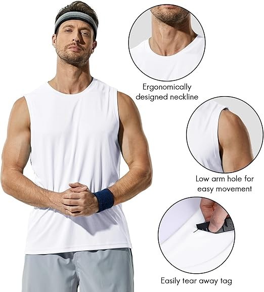 Haimont Men's Workout Tank Top Dry Fit UPF 50. 1 Black and 1 White. Size - L gallery