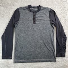 PrAna Shirt Mens M Gray Breathe Henley Button Performance Long Sleeve