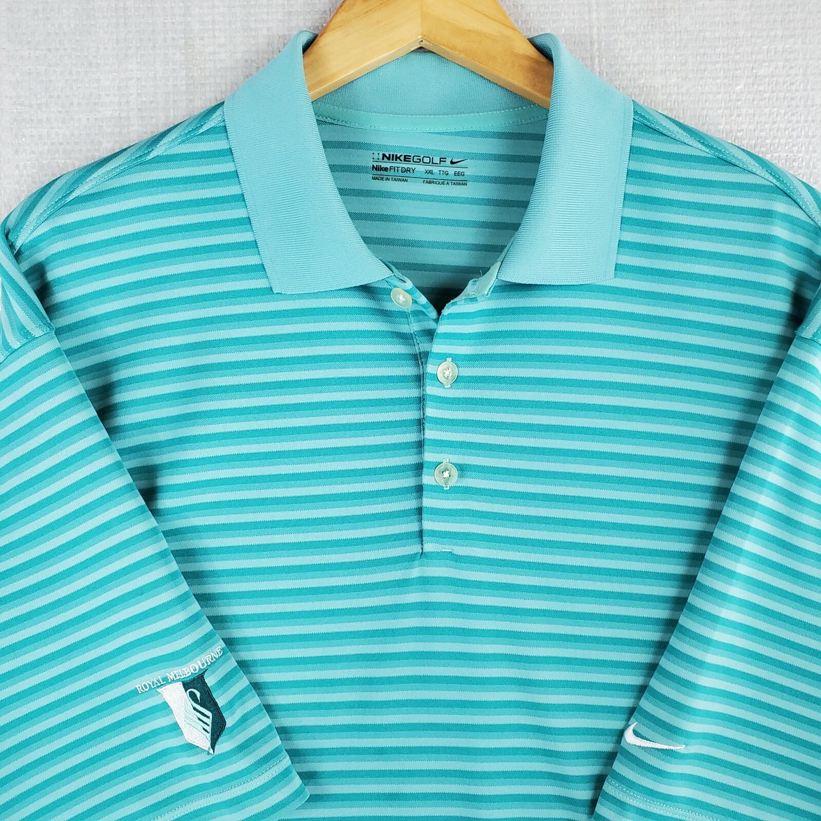 NIKE GOLF Size 2XL Aqua Stripe Dri-Fit Mens Wicking Golf Polo Shirt Performance gallery