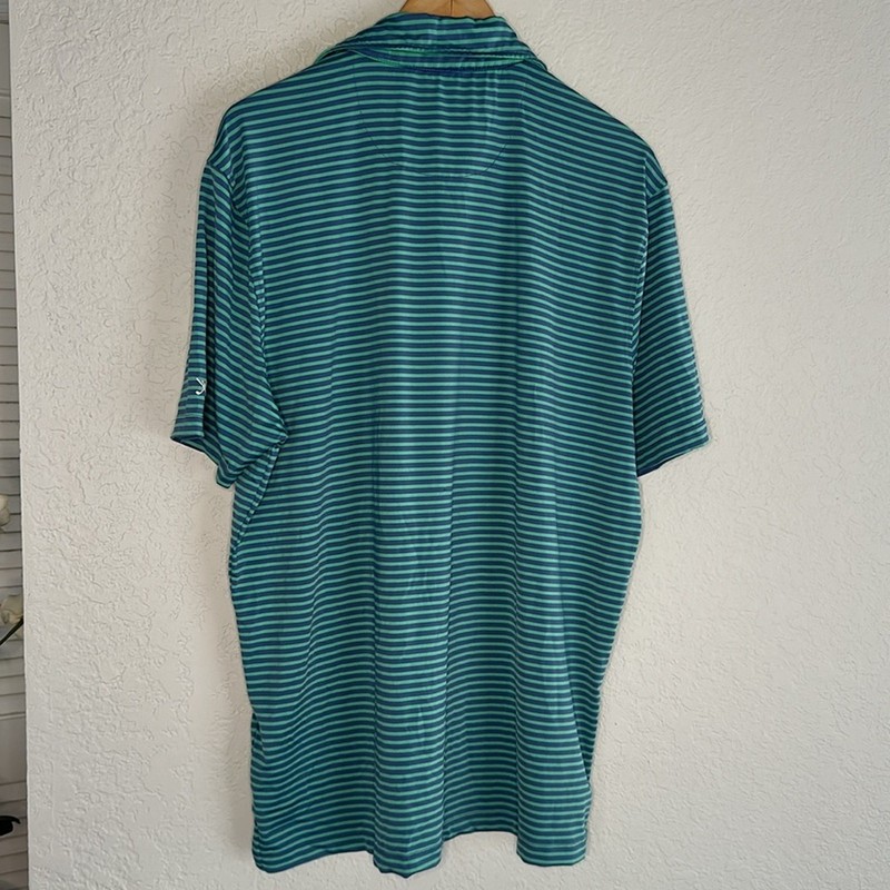 Kenneth Cole Golf Polo Shirt Green Blue Stripe Preppy Outdoor KC Logo Men's XL gallery