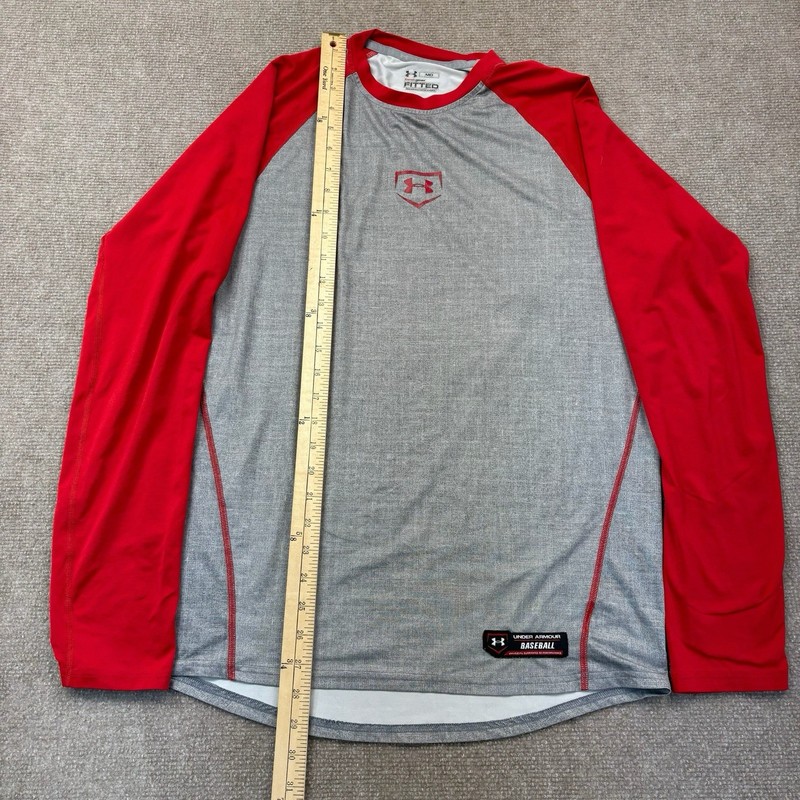 Men’s Under Armor Baseball Shirt Gray And Red Size Medium Fitted gallery