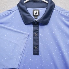 FootJoy Polo Shirt Mens XL Blue White Polka Dot Soft Athleisure Golf Sleeve Logo