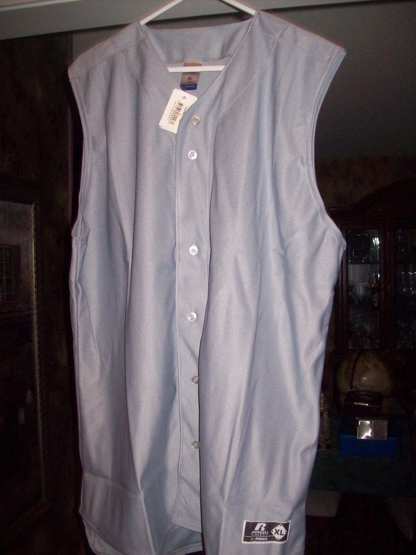 Russell Dri- Power Sleeveless Grey Baseball Shirt XL New with Tags Button Front gallery