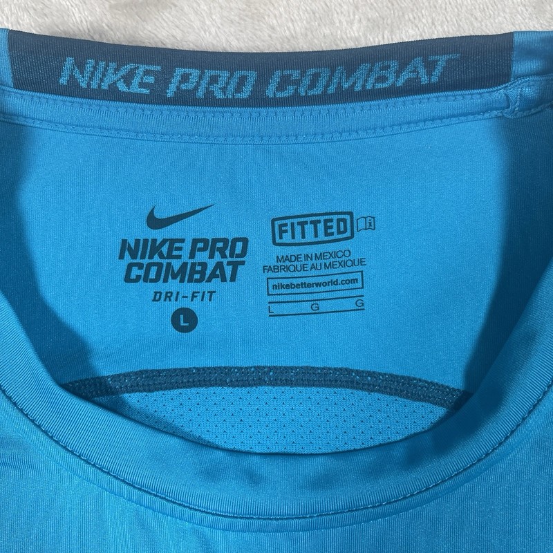 Nike Pro Combat Fitted Dri-Fit Mens Large Blue Compression Training Shirt gallery