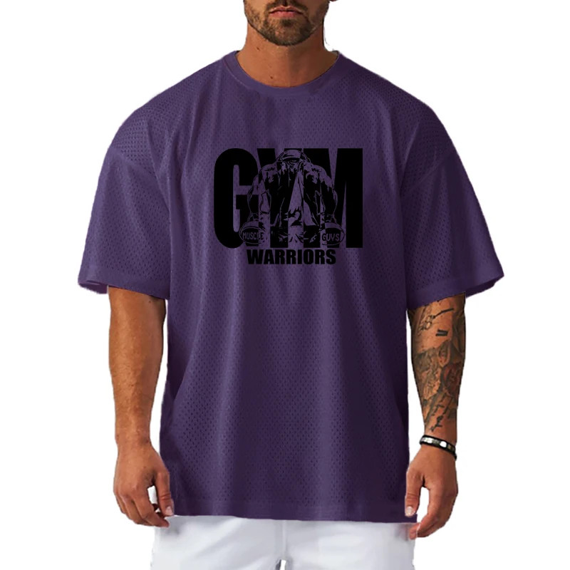 Men Oversized Mesh T Shirt Quick Dry Breathable Gym Fitness Sports Tee gallery