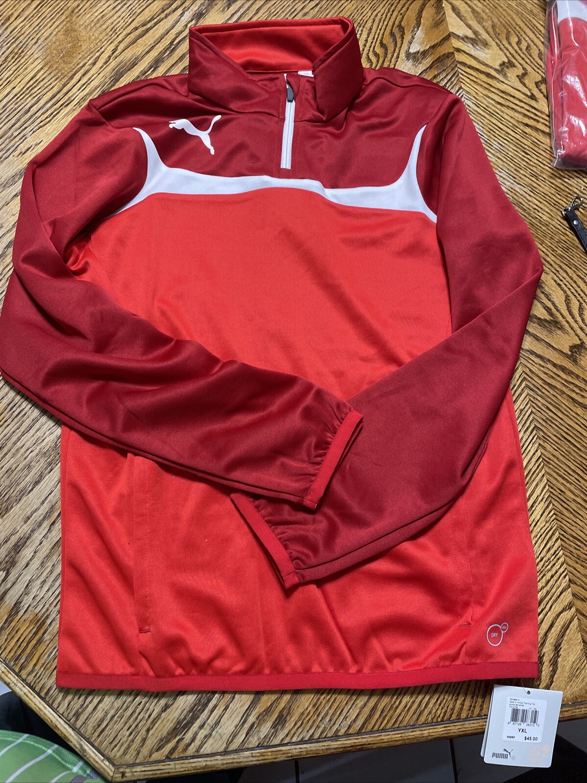 Puma Men’s Esito 653966 1/4 Zip Pullover Soccer Warm Up SMALL Custom Red gallery
