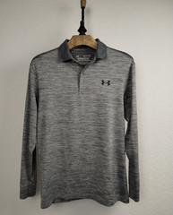 Under Armour Long Sleeve Polo Shirt Mens Small Gray Golf Athletic Performance
