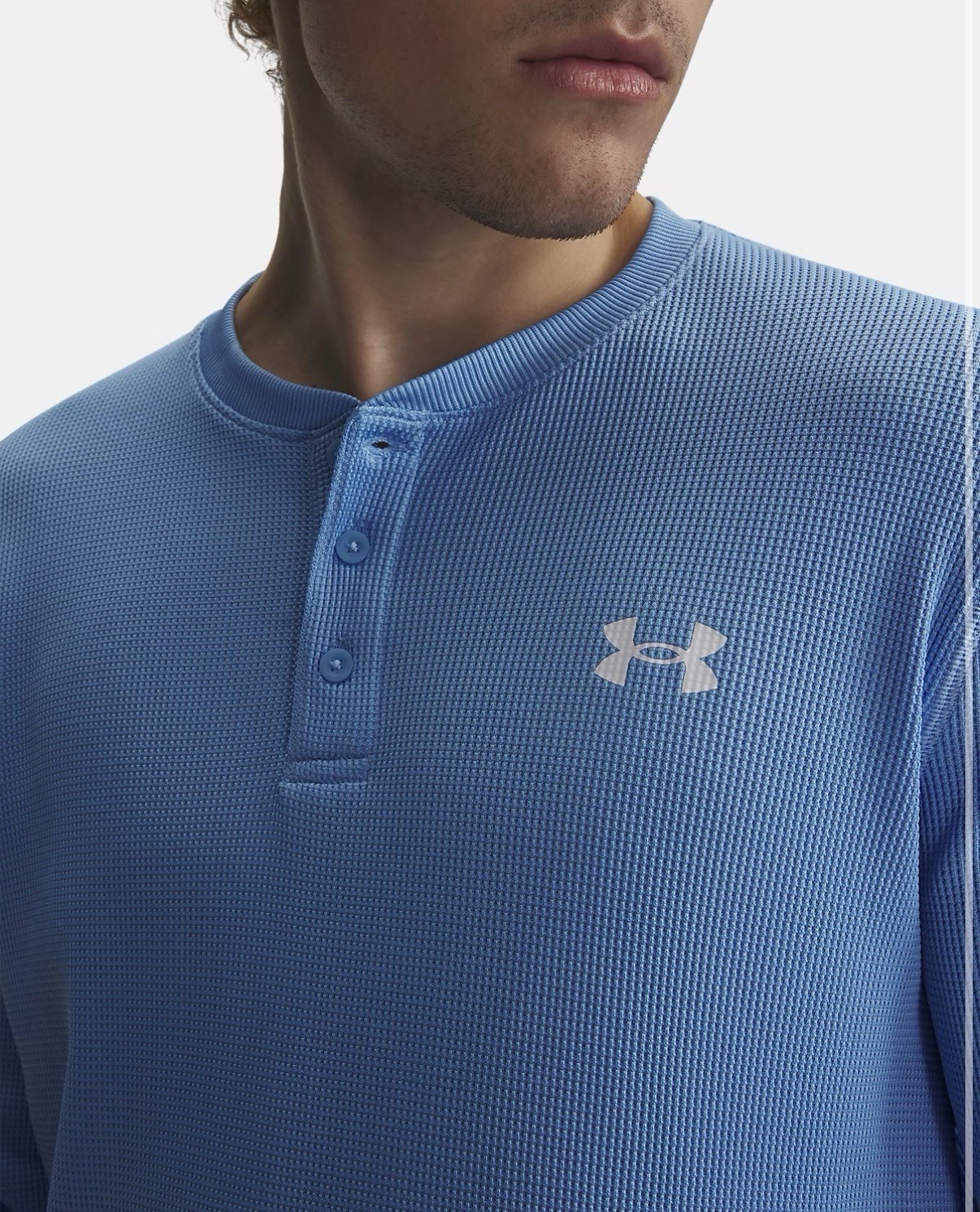 Under Armour UA Waffle Henley Shirt 3 Button Light Blue Shirt Men's Medium gallery