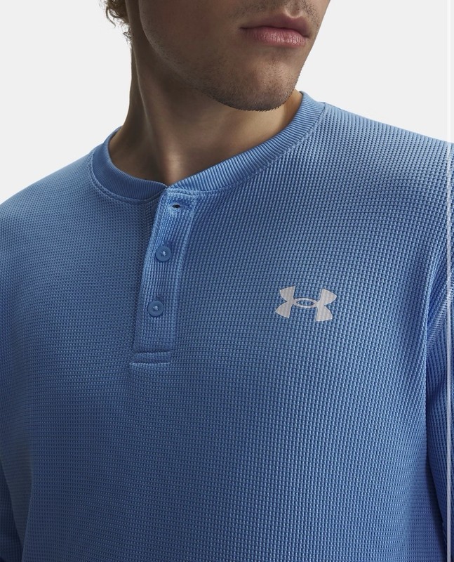 Under Armour UA Waffle Henley Shirt 3 Button Light Blue Shirt Men's Medium gallery