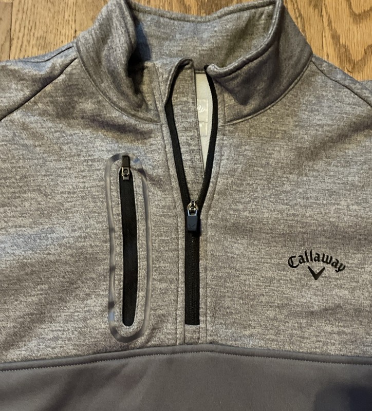 Callaway Mixed Media Pullover Men Large Heather Gray 1/4 Zip Tech Pocket Fleece gallery