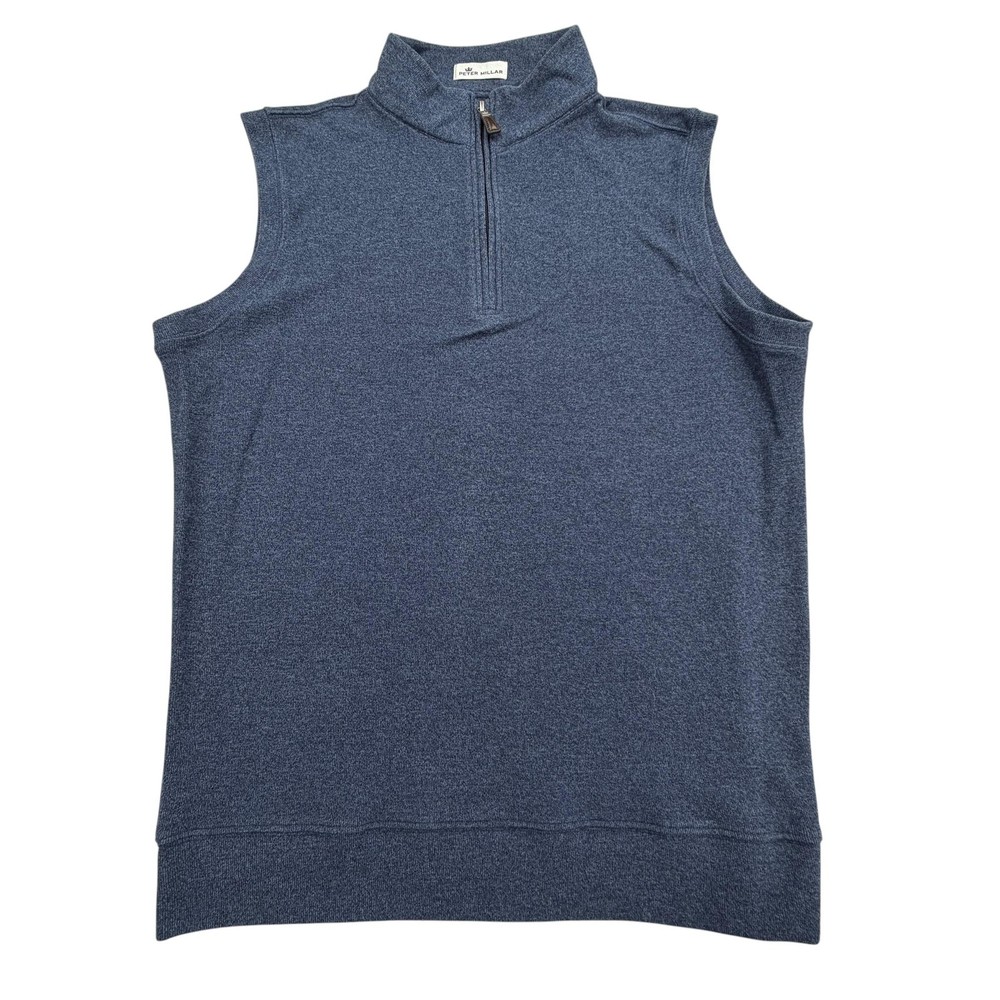 Peter Millar Pullover Mens M Blue 1/4 Zip Sleeveless Mock Neck Vest Golf Rayon