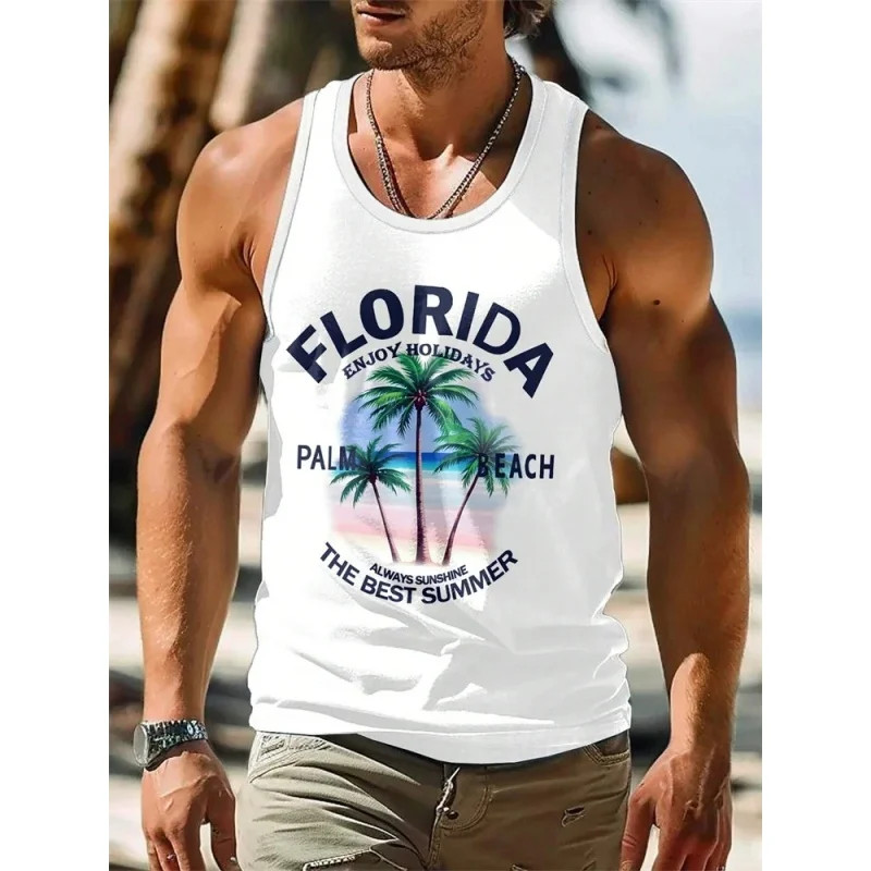 3D Printed Coconut Trees Tank Tops For Man Gradient Sea Fish Pattern Tees Summer gallery