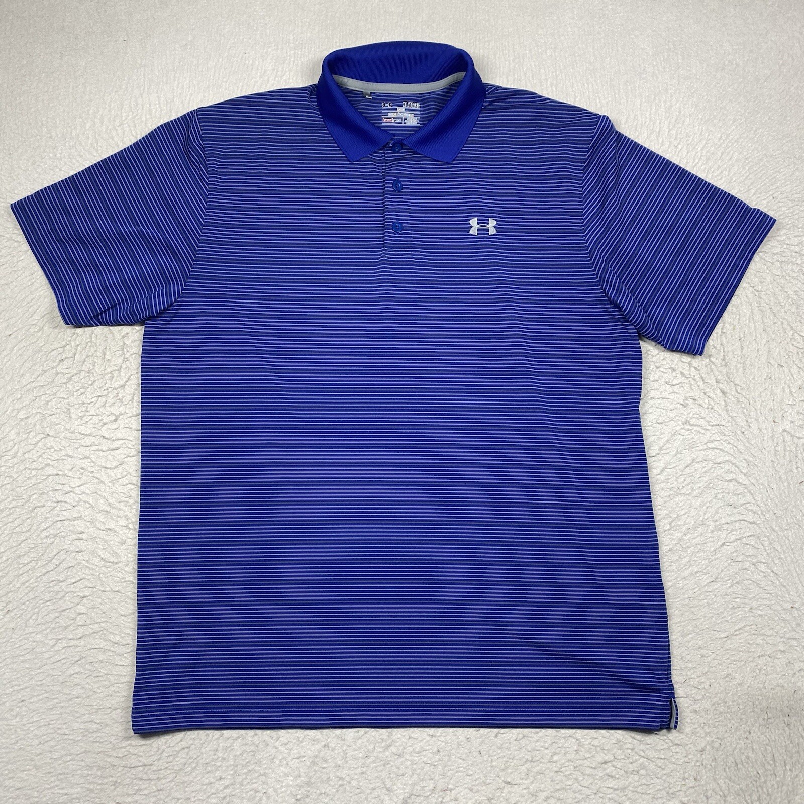 Under Armour Polo Shirt HeatGear Mens XL Blue Striped Short Sleeve Golf gallery