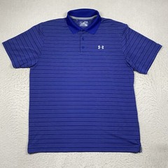 Under Armour Polo Shirt HeatGear Mens XL Blue Striped Short Sleeve Golf