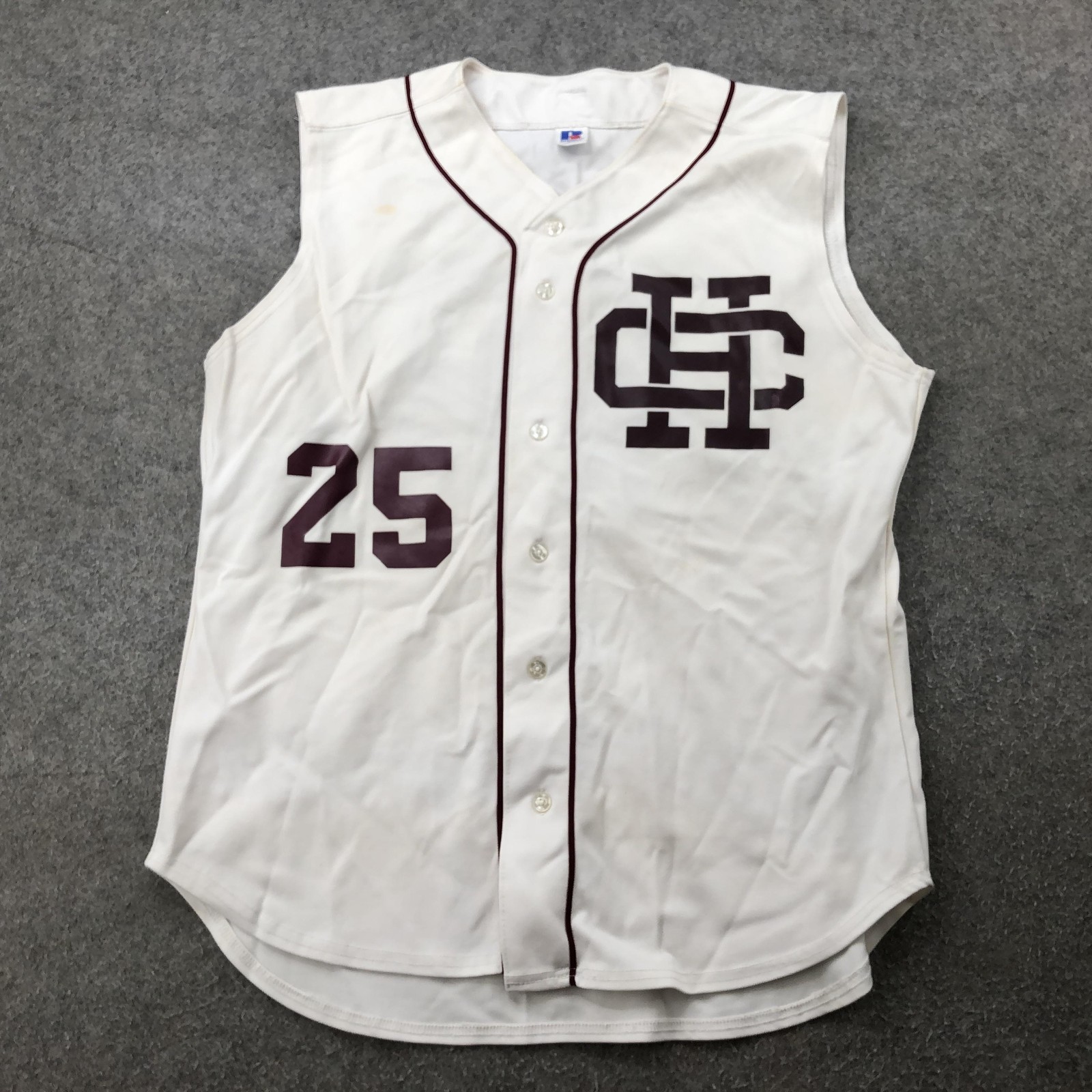 Vintage Russell Athletic Baseball Jersey Mens XL White Maroon 25 Made in USA gallery