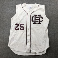 Vintage Russell Athletic Baseball Jersey Mens XL White Maroon 25 Made in USA
